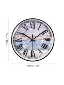 1 件 12 英寸(約 30 厘米)靜音圓形掛鐘,美式鄉村風格,帶玻璃罩,簡約個性地中海風格客廳裝飾,電池供電壁掛鐘,木紋紋理,靜音不滴答聲,非常適合客廳, 臥室背景牆裝飾