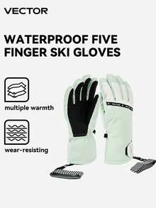 VECTOR MOTION 五指滑雪手套男女通用，加厚，防水，防滑，耐磨，3m Thinsulate，保暖，户外活动和骑行和滑雪板，半指系带手套保暖，冬季手套，暖手器，雪地手套 - 薄荷綠 - 查看 1