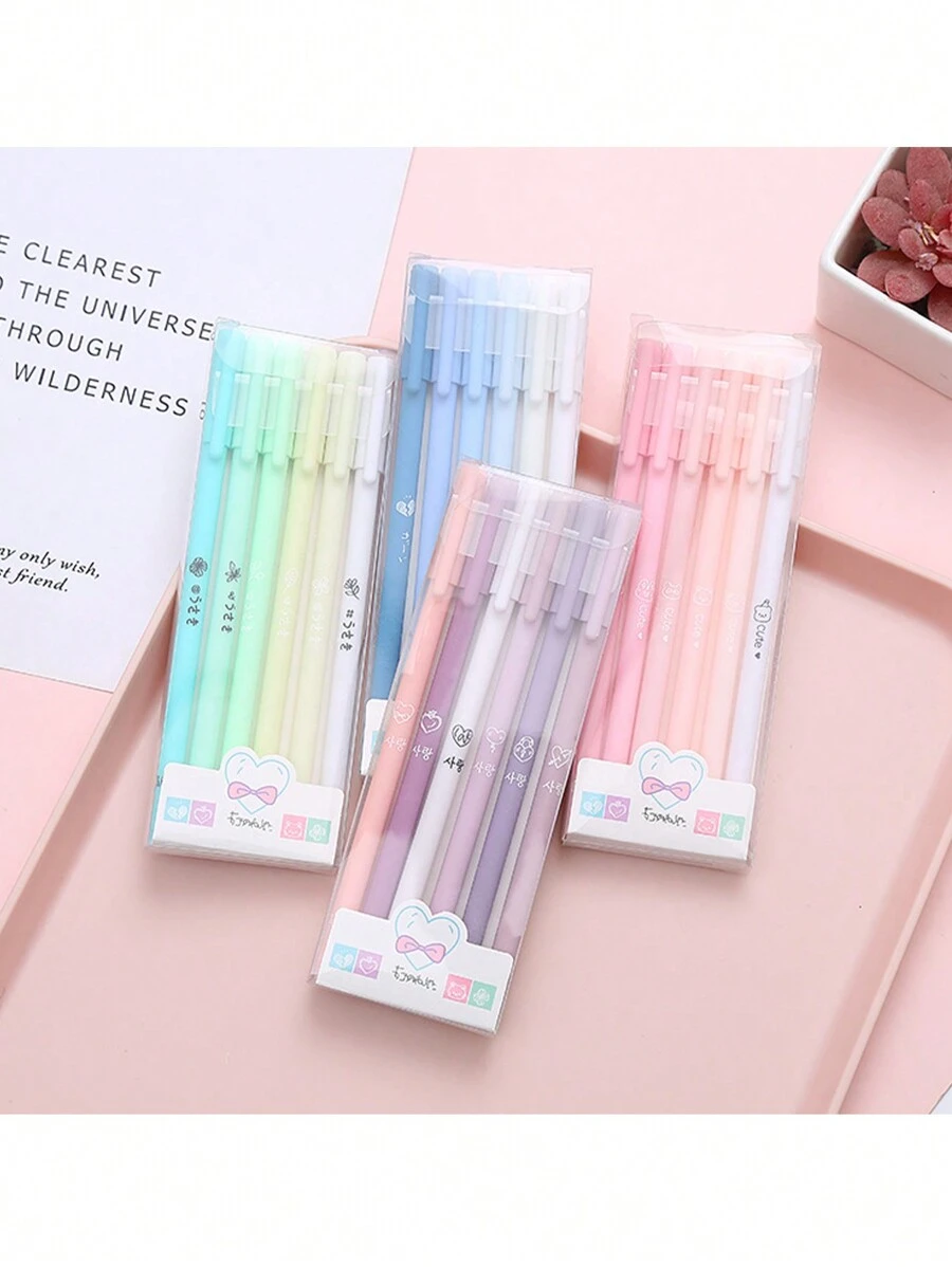 1box Morandi Color Neutral Pen Set, Retro Style Fountain Pen, Office Stationery, Black Ballpoint Pen, Simple Student Pen, Random Color Delivery - Multicolor - View 1