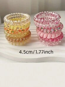 1pack/6pcs Colorful Candy Color Telephone Wire Elastic Hair Ties - Pink - View 5