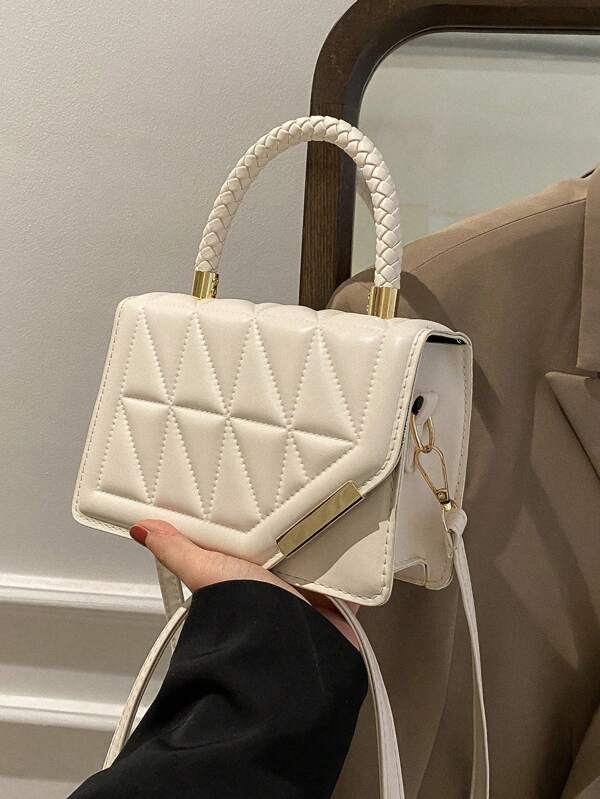 Bolsa De Mão Feminina Casual E Fashion Com Aba E Cor Sólida, Adequada Para Compras E Encontros