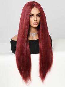 Màu Đỏ Sâu Tóc Sợi tổng hợp Ren Tóc giả Dài Tóc Thẳng Tóc giả Glueless Rượu vang Đỏ  Sợi tổng hợp Ren Tóc giả 13*4*1 T Phần ren Tóc giả Đối với Thời trang NỮ Chống nóng Chất xơ Tóc Cho bữa tiệc Liên hoan âm nhạc Giáng sinh Tóc giả 30 inch - Màu Đỏ Sâu - Xem 2
