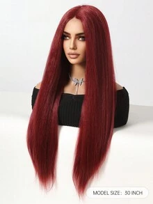 Màu Đỏ Sâu Tóc Sợi tổng hợp Ren Tóc giả Dài Tóc Thẳng Tóc giả Glueless Rượu vang Đỏ  Sợi tổng hợp Ren Tóc giả 13*4*1 T Phần ren Tóc giả Đối với Thời trang NỮ Chống nóng Chất xơ Tóc Cho bữa tiệc Liên hoan âm nhạc Giáng sinh Tóc giả 30 inch - Màu Đỏ Sâu - Xem 3