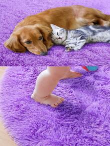 1入柔軟的圓形臥室客廳地毯,適合兒童房間,防滑室內地毯,幼兒園家居裝飾,純紫色