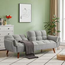 Sofa Bed with Wood Base, Modern Convertible Futon Sleeper Couch Daybed with Adjustable Backrest for Studio, Apartment, Office, Small Space, Compact Living Room Recliners - Grey - View 1