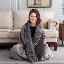 Warm Weighted Blanket, Fleece Sherpa Flannel Throw Heavy Blanket With 7-Layer Design - 灰色 - 查看 2