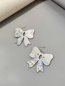 1pair Fashionable Laser Cut Acrylic Bowknot Design Dangle Earrings, Suitable For Women's Art Festivals, Performances, And Everyday Wear - Bow Tie - View 1