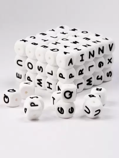 Cuentas Del Alfabeto De Silicona De 12 Mm, Kit De Manualidades De Pulsera Y Collar Diy, Cuentas Cuadradas Del Alfabeto Cúbico A-z