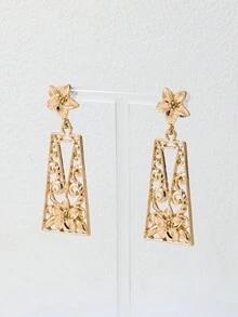 1對個性化幾何星形、心形、水滴形極簡下垂耳環 - 金黃色 - 查看 4