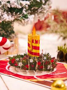 1 st julljus pop-up kort, juljulstjärna ljus gratulationskort, jul heminredning, present till henne, tackkort, handgjort kort, julklappar - Multifärgad - Visa 2