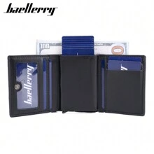 Baellerry 1 Men's Black Tri-fold Card Holder Rfid Anti-theft Swipe Multi-card Slot Wallet Snap Credit Card Holder - Black - View 3