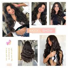 夾式髮條延長配件,22英寸單片髮條,長厚海灘波浪狀自然柔軟合成毛髮,適用於女士,黑褐色 - 鏽棕色 - 查看 7