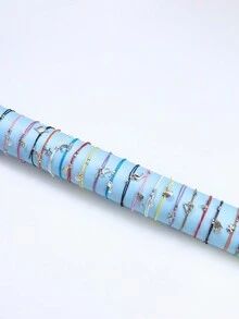 25入組蝴蝶龜心形星形海星手織防水腳鏈，波西米亞夏季足飾，可調式腳踝、腰間鏈 - 黑色 - 查看 7