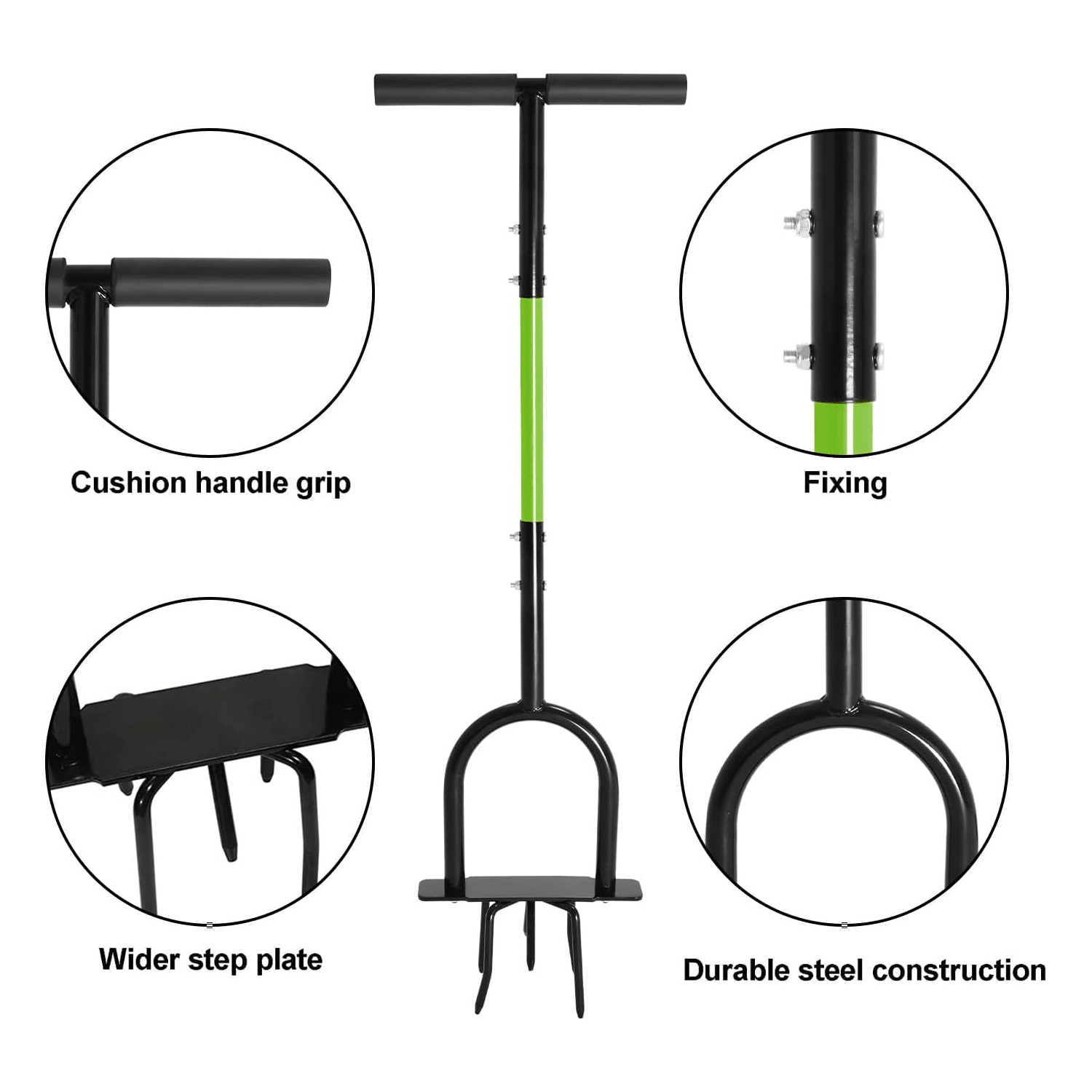 4 in 1 Lawn Aerator Manual Plug Coring Aerator, Spike Aeration with Inches Iron Tines, Twist