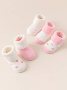 5 Pairs Baby Girls' Pink High Quality Warm Cuff Socks - Multicolor - View 9