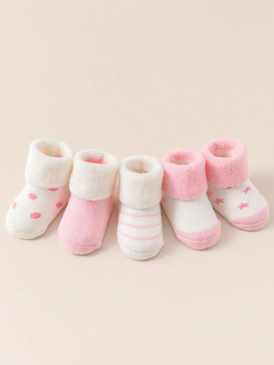 5 Pairs Baby Girls' Pink High Quality Warm Cuff Socks - Multicolor - View 1