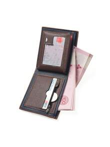 男士短款復古錢包,帶袋,拉鍊封口,時尚條紋紋理,高級卡片套和身份證套 - 黑色 - 查看 3