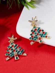 1pair New European And American Style Colorful Christmas Tree Tassel Earrings With Simple Hollow Out Design - Multicolor - View 4