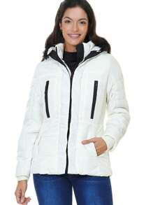Chamarra blanca estilo cazadora calientita acolchada para mujer bonita casual y elegante LJ17-128 - Blanco - Ver 4
