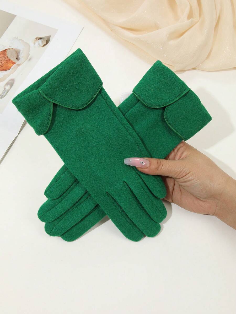 1 đôi Quý cô Màu xanh lá Bắt chước Len Đúng mốt Ấm áp Găng tay Với Màn hình cảm ứng Chỉ mục Ngón tay Chức năng , Lý tưởng Đối với Các hoạt động ngoài trời Và Mùa Đông Đạp xe - màu xanh lá - Xem 1