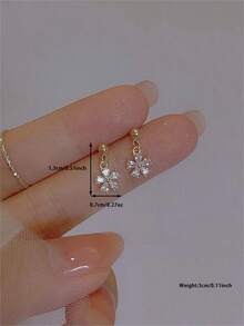 CHOSHILAR 1對立方鋯石方形,鍍金黃銅花形cz石坠耳環 - 金黃色 - 查看 4