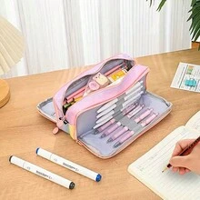 彩虹漸層鉛筆盒3個收納筆袋大容量筆袋盒,適用於女孩化妝包,成年人旅行商務辦公室用,學校用 - 彩色 - 查看 4