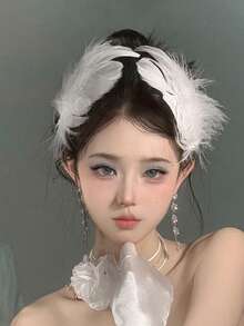 2pcs White Swan Feathers Hair Clips, Hair Accessories For Ballet Princess, Brides - White - View 2