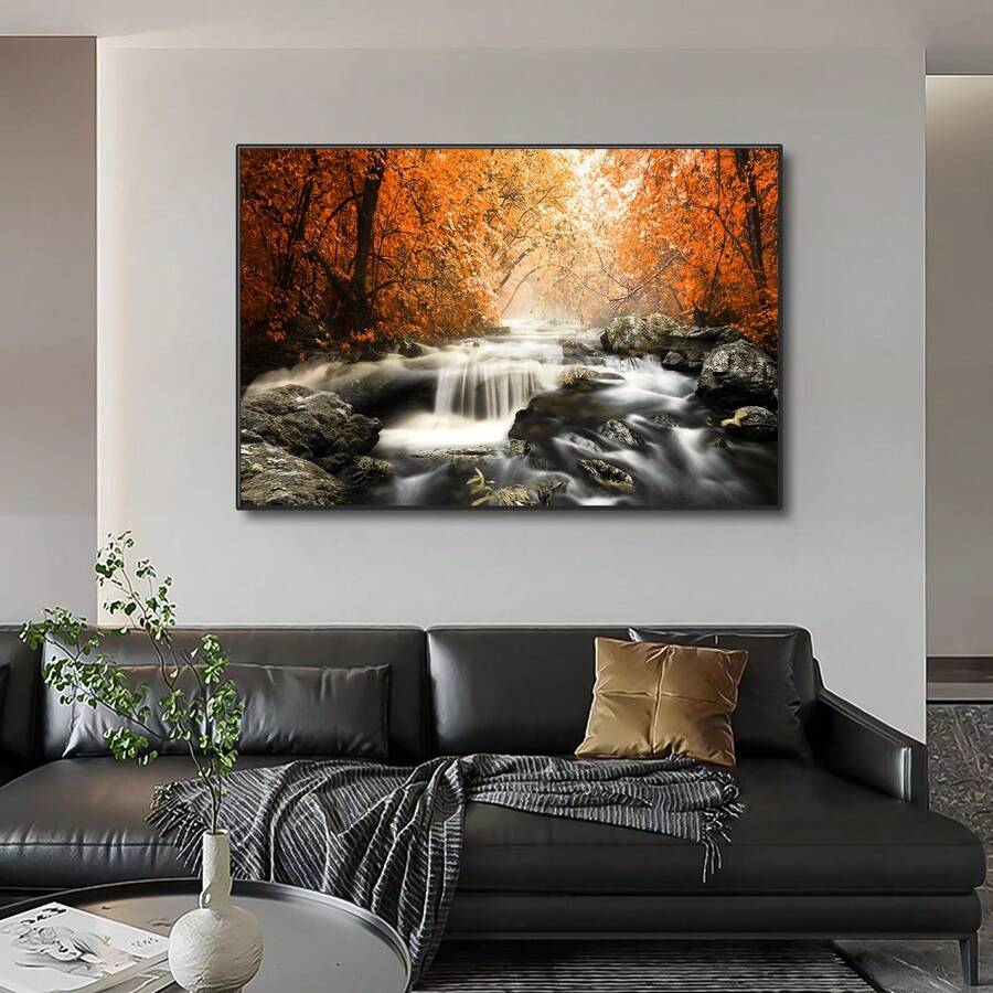 FajerminArt 1 件風景帆布印刷海報,瀑布和紅色/黃色森林帆布牆壁藝術畫,客廳臥室浴室辦公室走廊廚房牆壁裝飾藝術品壁畫,無框 - 彩色 - 查看 1