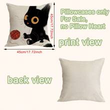 4pcs Cute Black Line Cat Pattern Pillow Case Set, Breathable And Stain-resistant Linen Single-sided Printed Pillow Suitable For Home And Living Room Decoration - Multicolor - View 8