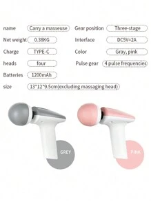 迷你按摩槍,內置可充電電池,3合1多級頻率深層組織按摩器 - 粉色 - 查看 5
