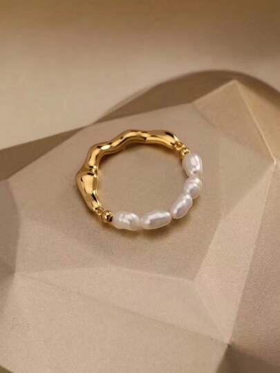 1 Pc Minimalist, Fashionable, Sweet, And Refreshing Freshwater Faux Pearl Women's Index Finger Ring