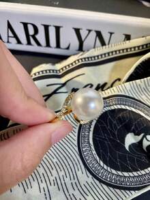 豪華優雅時尚12mm天然深海珍珠母貝戒指 - 白色 - 查看 2