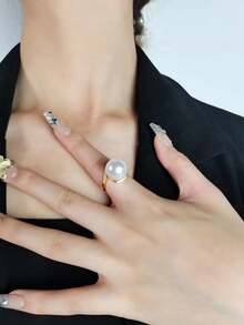 豪華優雅時尚12mm天然深海珍珠母貝戒指 - 白色 - 查看 3