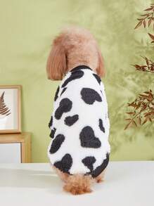 一件黑白奶牛纹爱心图案抓绒卫衣，可爱保暖的宠物服装，适合猫狗，秋冬季 - 黑與白 - 查看 3
