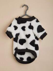 一件黑白奶牛纹爱心图案抓绒卫衣，可爱保暖的宠物服装，适合猫狗，秋冬季 - 黑與白 - 查看 4