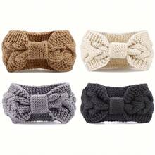 1 件冬季针织粗头带女士钩针头巾针织耳暖头巾 - 棕色 - 查看 7