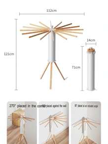 Freestanding Foldable Drying Rack For Balcony, With Octopus-like Design For Indoor Use, 16 Beech Wood Rods And Feet - White - View 2