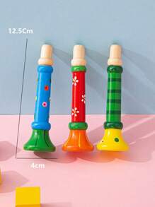 木製兒童小號玩具,木製嬰兒口哨音樂樂器,幼兒園早期教育拼圖遊戲 - 彩色 - 查看 2