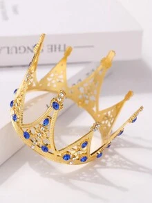 1pc Girls' Crown Design Headband With Rhinestones, Suitable For Teenagers And Children - Royal Blue - View 4