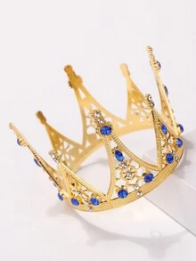 1pc Girls' Crown Design Headband With Rhinestones, Suitable For Teenagers And Children - Royal Blue - View 3