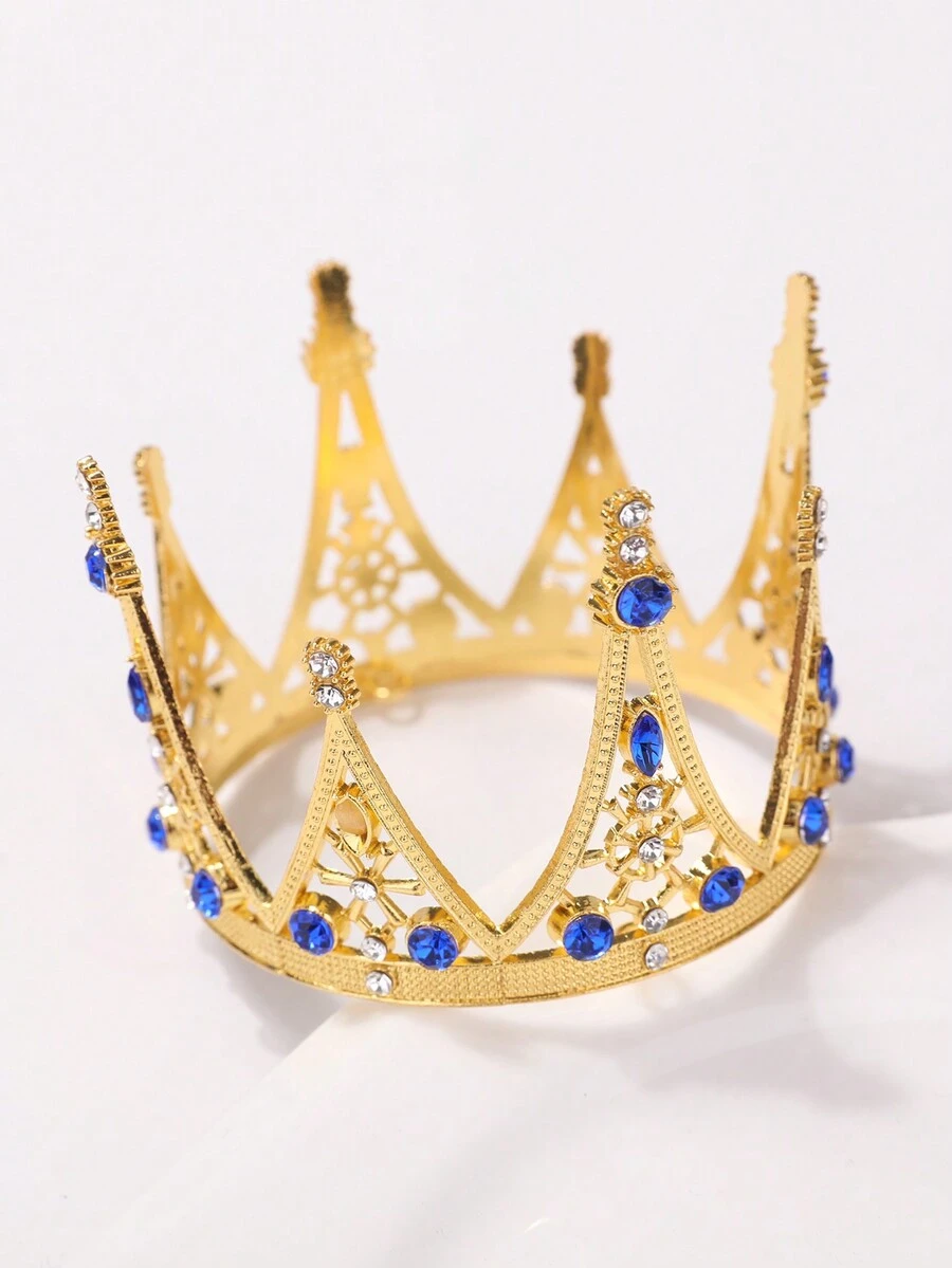 1pc Girls' Crown Design Headband With Rhinestones, Suitable For Teenagers And Children - Royal Blue - View 1