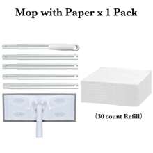 1 Set Of Long-handled Mop With Paper Package/3 Packs Of Mop Refill Paper, Household Static Dust Removal Mop 51.2 Inch Foldable Handle, Disposable Vacuum Paper Brush Line Thread Flat Mop Remover Cleaning Tool, Hands-free Cleaning Duster, For Home Cleaning Tool