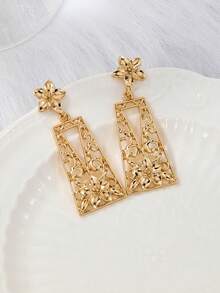 1對個性化幾何星形、心形、水滴形極簡下垂耳環 - 金黃色 - 查看 2