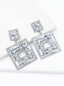 juran 1對幾何方形形狀的鑲嵌鑽石派對耳環 - 白色 - 查看 1