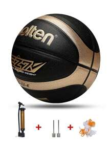 官方7號 Molten 籃球（b7g-ez-k）,適用於室內/室外比賽和訓練,耐磨且吸濕,附免費充氣筒/針/網袋（注：藍色球未充氣發貨） - 黑色 - 查看 3