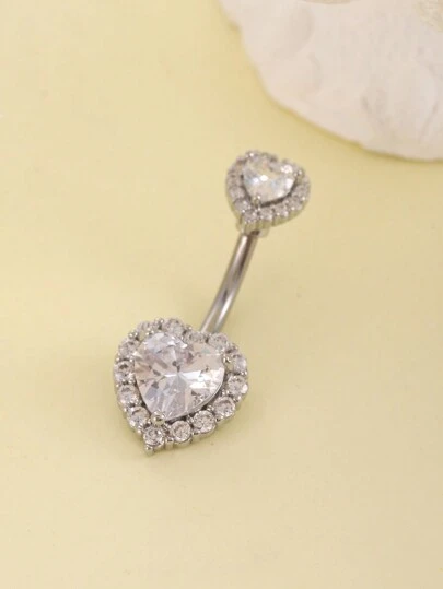 1 pieza de Anillo de ombligo con forma de corazón en color rosa, blanco y azul de circonia, joyería de piercing de acero inoxidable de grado médico, un regalo