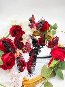 6pcs/Set Valentine's Day Collection Double Layered & 3d Design Butterfly Stickers With Shiny Gold Decoration,Stickers,Wall Decal, Vinyl Decal For Home Decorations,Spring Decoration Items Refresh Your Home,Rama Decoration Stickers Gifts Birthday Graduation - Multicolor - View 5