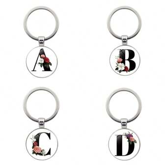 1 件男女通用时尚 26 个英文字母时间宝石吊坠钥匙扣，金属合金钥匙圈，包包/手机吊饰配件，非常适合情人节节日礼物