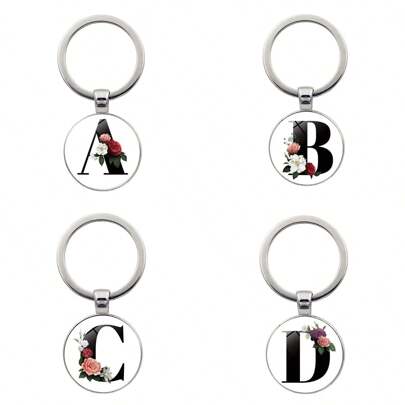 1pc Unisex Fashionable 26 English Letters Time Gemstone Pendant Keychain, Metallic Alloy Key Ring, Bag/Phone Charm Accessory, Perfect For Festival Gift Valentine's Day Valentines