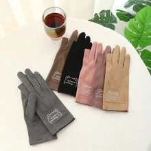 1對女式刺繡熊圖案高彈性半指無指尖絨面釣手套,適用於冬季釣魚、狩獵、攝影,男女皆可防風防滑,適合皮划艇和冰釣 - 粉色 - 查看 7